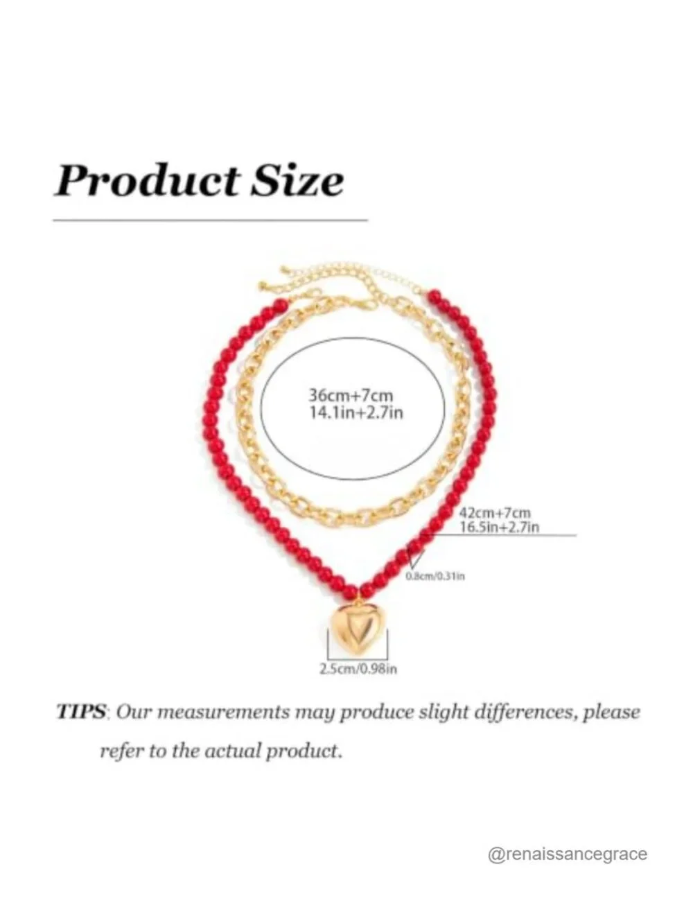 Red Beaded Layered Choker with Heart Pendant Statement Necklace 2-in-1
